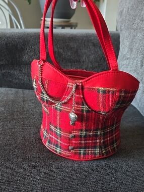 The NEW Boutique Red Plaid Corset-Style Mini Shoulder Bag